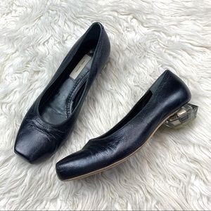 Marc Jacobs The Gem Black Leather Clear Heel Flats